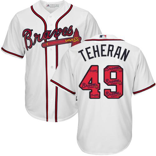 Braves #49 Julio Teheran White Team Logo Fashion Stitched MLB Jersey - Click Image to Close